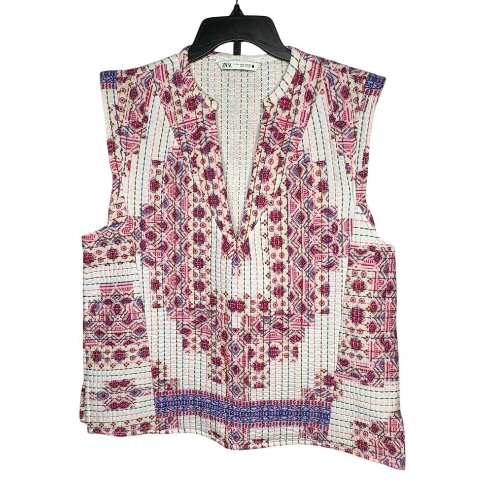 Zara Quilted Pullover 100% Cotton Boho Granny Core Vest Size Medium